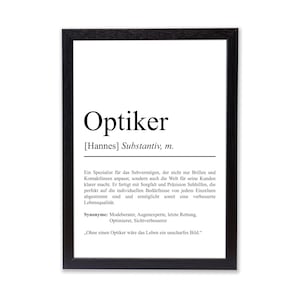 Optiker Definition Poster personalisierbar mit Namen Beruf Poster Optiker Geschenk Einzug Geburtstag Geschenk Optiker Poster Beruf