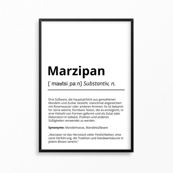 Marzipan Definition Poster Esszimmer minimalistisch Wanddeko Geschenk für Sie für Ihn Freunde Poster für Zuhause Spruchposter ausdruckbar
