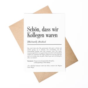 Abschied Kollege Definition A6 Karte personalisierbar mit Namen Beruf Grußkarte Klappkarte mit Umschlag Kartenhalter Kollegin Verabschieden