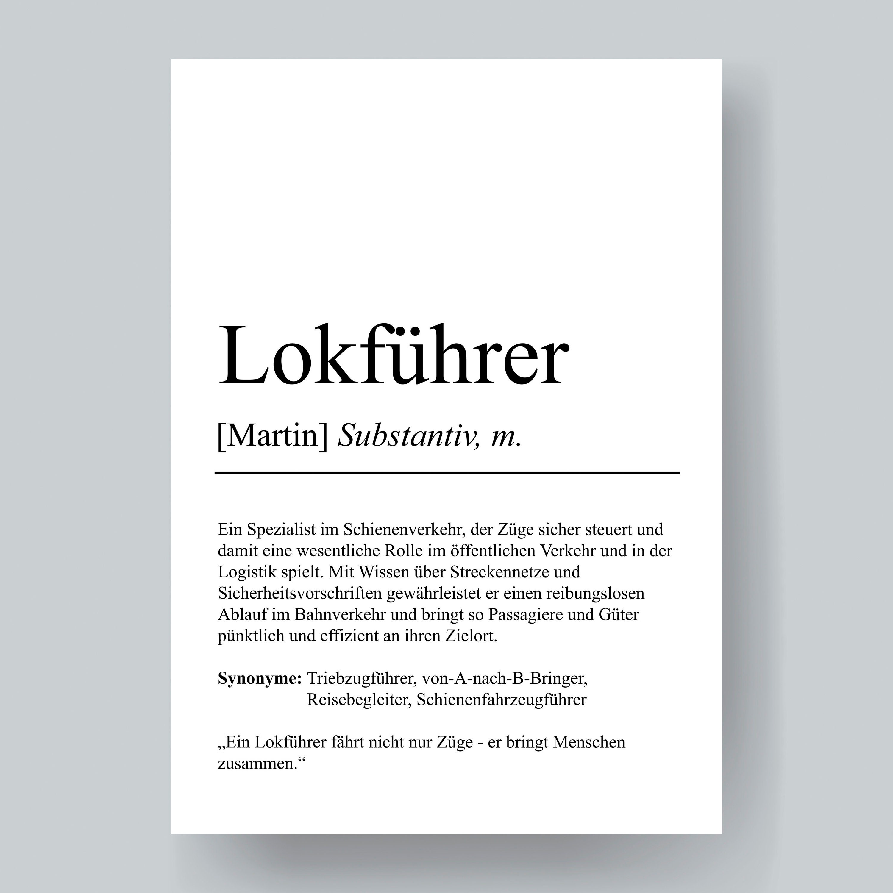Lokführer Definition Poster personalisierbar mit Namen Beruf Poster
