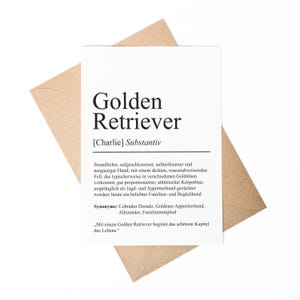 Golden Retriever Definition Karte personalisierbar mit Name Hunde Rasse Grußkarte Geschenk Hundebesitzer Karte Geburtstag Geschenk