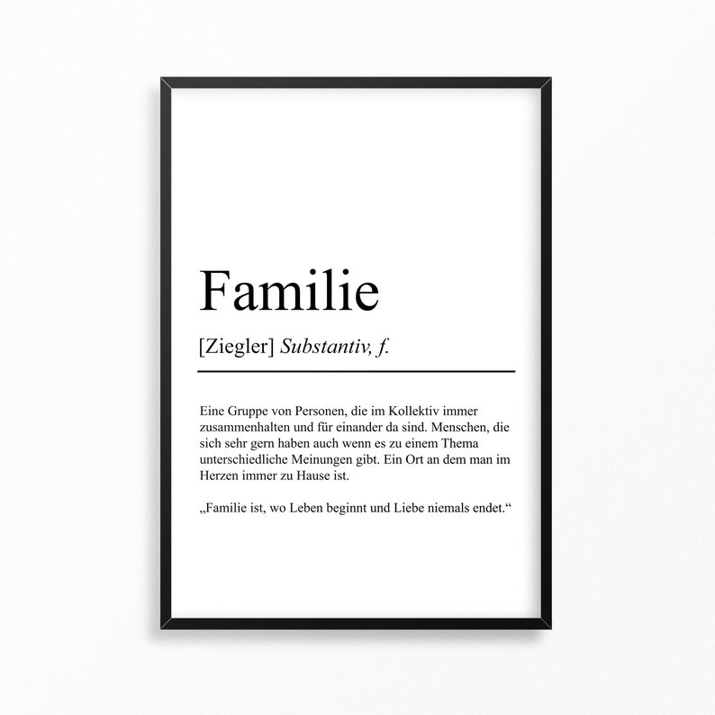 Familie Definition Poster personalisierbar mit Namen Familien Poster