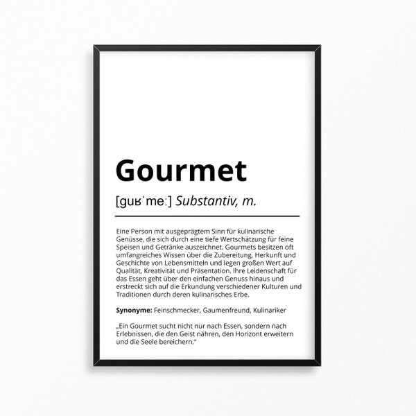 Gourmet Definition Küchen Poster minimalistische Wanddeko Geschenk für Sie für Ihn Freunde Poster für Zuhause Spruchposter ausdruckbar