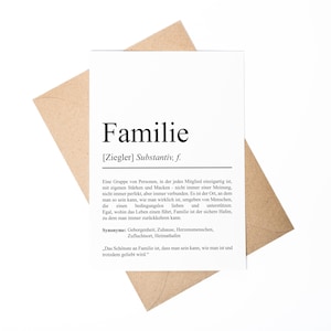 Familie Definition A6 Karte personalisierbar mit Namen Grußkarte Geschenk für Freunde Klappkarte Definition Familie Geschenkkarte Definition