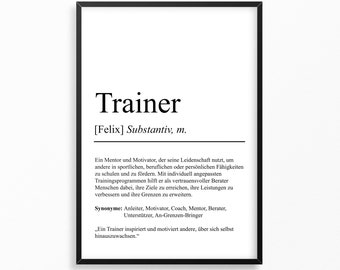Trainer Definition Poster personalisierbar mit Namen Beruf Poster Trainer Geschenk Einzug Geburtstag Geschenk Trainer Poster Beruf