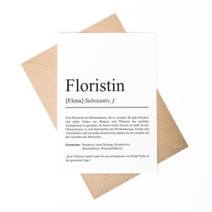 Floristin Definition Karte A6 personalisierbar mit Namen Beruf Grußkarte Floristin Geschenk Geburtstag Floristin Klappkarte Definition