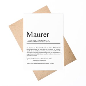Maurer Definition A6 Karte personalisierbar mit Namen Beruf Grußkarte Maurer Geschenk Geburtstag Maurer Klappkarte Definition