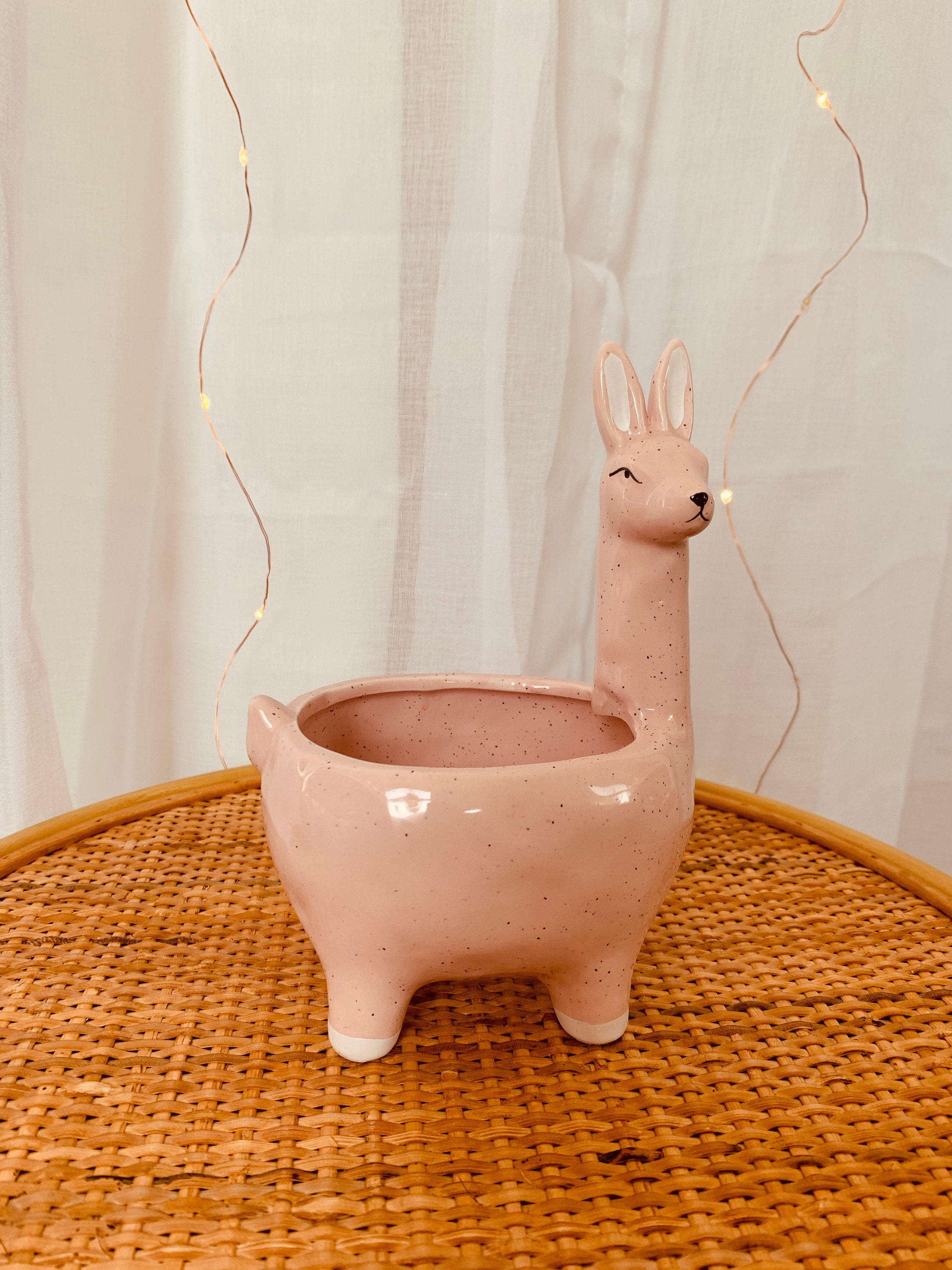 Small Pink Alpaca Ceramic Planter Pot for Indoor Plant