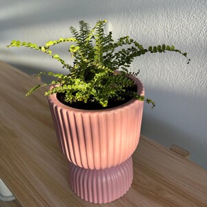 Blush Pink Ribbed Ceramic Plant Pot/Tall Vase for Indoor Plant 12cm Boho Chic Décor