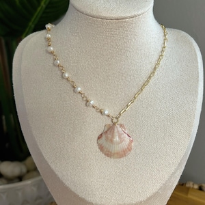 Sanibel Serenity | Pearl & Gold Shell Necklace | 18k gold plated chain | real seashell pendant | beach charm necklace | pearl necklace