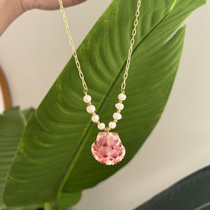 Handmade Gold Shell Necklace with Pearls – Sanibel Island Seashell Pendant, Beach Jewelry, Coastal Gift for Her