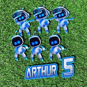 Toppers per cupcake di compleanno 3D ispirati ad Astro Bot, decorazioni per feste, centrotavola unici