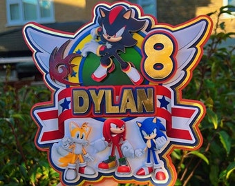 Shadow, Sonic the hedgehog, Knuckles and Tails themed 3D birthday cake topper decoration