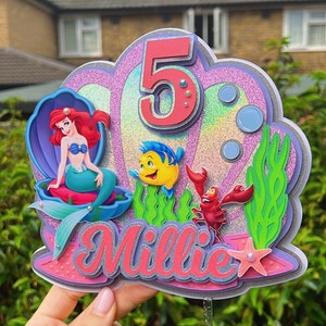 Little Mermaid Cake topper 3D, Mermaid Birthday, Little Mermaid Party, Disney princess cake topper, Girls Birthday Party