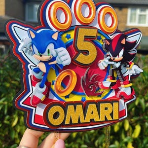 Decorazione per torta di compleanno 3D a tema Shadow e Sonic the Hedgehog