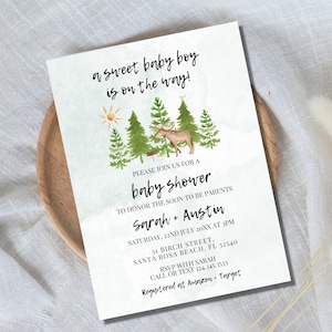Outdoorsy Baby Shower Invitation Set Template - Woodland Creatures Baby Shower Invite, Watercolor, Printable Template, Instant Download