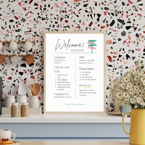 Airbnb/VRBO Welcome Sign Template - Editable Beach Themes Welcome Sign Template for Beach House Rules, Guest House Poster | Digital Download
