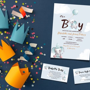 Elephant Baby Shower Invitation, Editable Elephant Baby Shower, Balloons Baby Shower, Baby Shower Invitation, Baby Boy Baby Shower
