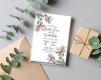 Minimalist Bridal Shower Invitation, Floral Bridal Shower Invitation, Editable Bridal Shower Invite, Minimalist Bridal Shower