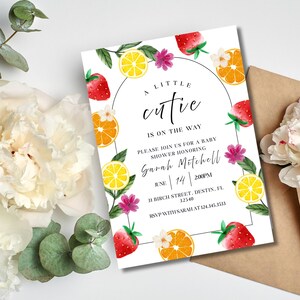 Citrus Baby Shower Invitation, Little Cutie Baby Shower Invitation, Citrus Watercolor Baby Shower, Gender Neutral Baby Shower Citrus Theme