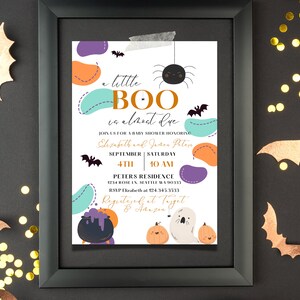 Schattige kleine boe-baby showeruitnodiging - genderneutrale babyshoweruitnodiging met Halloween-thema voor nieuwe babyaankondiging | Digitale download