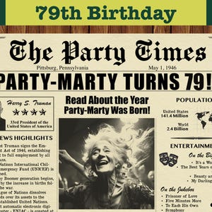 79th Birthday Custom Newspaper, 79th Birthday, 1946 Birthday, 1946 Birthday Poster, Fake Newspaper 1946, Personalized Newspaper, 79th Gift