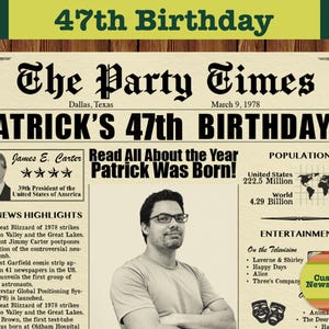 Custom Newspaper for 47th Birthday, 47th Birthday, 1978 Birthday Poster, 1978 Birthday, Gift for Men or Women, 1978 News Highlights
