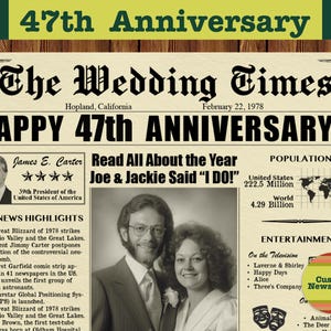 1978 Anniversary, 47th Anniversary Custom Newspaper, 47th Anniversary, 1978 Anniversary Poster, 1978 News Highlights, Last Minute Gift
