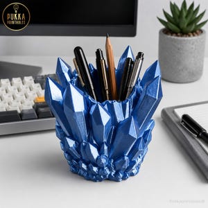 Crystal Gemstone Pen Pot STL Geometric Crystal Planter Fantasy Desk Organizer Succulent Pot Makeup Brush Holder 3D Print File