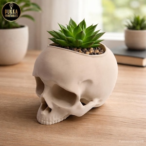 Maceta con forma de calavera realista (archivo STL), decoración gótica para escritorio, portalápices (descarga digital del archivo STL).