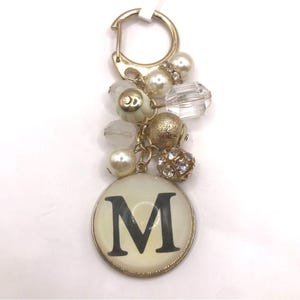 Gold and Pearl Keychain with Letter M