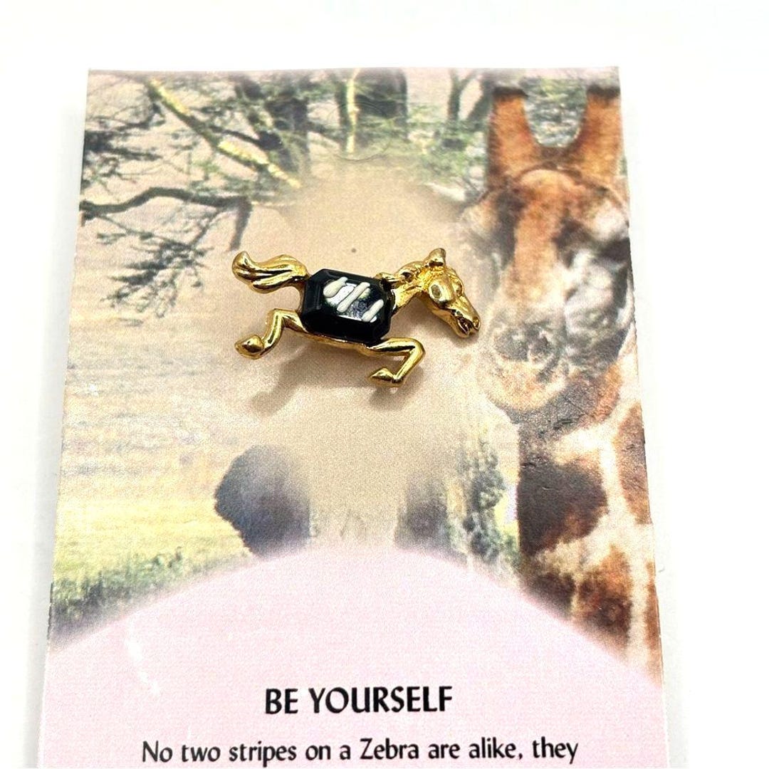 Gold Zebra Lapel Pin Black and White Striped Crystal Brooch - Etsy