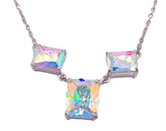 Silver Aurora Borealis rhinestone necklace