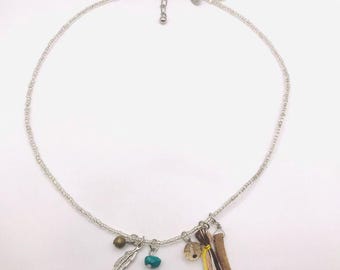 American Eagle Silver Seed Bead Charm Choker Necklace