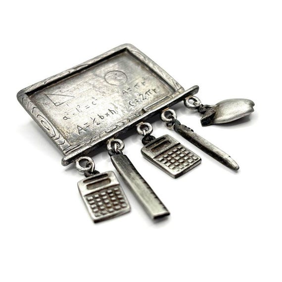 Silver Math Teacher Brooch with Charms View 3