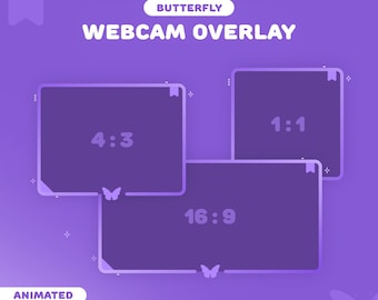 Butterfly Webcam Overlay Purple | 3 Cute Border for Twitch, YouTube | Gradient | Pastel | Instant Download | OBS | StreamElements