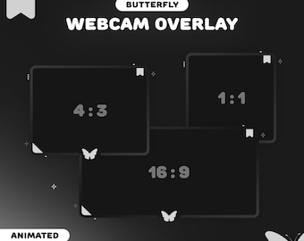 Butterfly Webcam Overlay Dark | 3 Cute Border for Twitch, YouTube | Gradient | Pastel | Instant Download | OBS | StreamElements