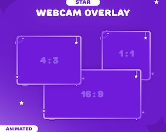 Star Webcam Overlay Purple | 3 Cute Border for Twitch, YouTube | Purple | Gradient | Instant Download | OBS | StreamElements