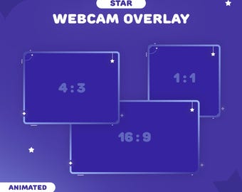Star Webcam Overlay Sky Blue | 3 Cute Border for Twitch, YouTube | Sky Blue | Gradient | Instant Download | OBS | StreamElements