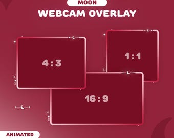 Moon Webcam Overlay Red | 3 Cute Border for Twitch, YouTube | Red | Instant Download | OBS | StreamElements