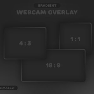 May include: A black and white graphic showing three different aspect ratios for webcam overlays. The ratios are 4:3, 16:9, and 1:1. The text "GRADIENT WEBCAM OVERLAY ANIMATED" is at the top of the graphic.