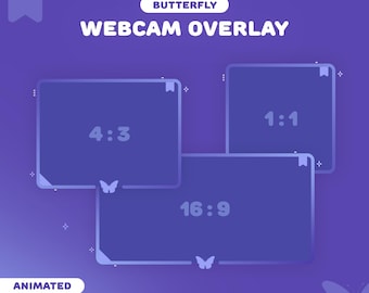 Butterfly Webcam Overlay Sky Blue | 3 Cute Border for Twitch, YouTube | Gradient | Pastel | Instant Download | OBS | StreamElements
