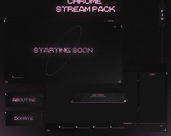 Chrome Y2K Roze Twitch Overlay Pack Geanimeerd | Minimalistische Stream Schermen Panelen Meldingen | StreamElements | Zwart Stream Pakket Direct Downloaden