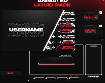 Animated Twitch Overlay Pack Red Liquid | Custom Name Stream Screens Panels Alerts Transition | OBS StreamElements | Stream Package