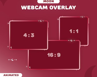 Moon Webcam Overlay Animated Red Aesthetic | 3 Twitch Webcam Borders Cute | OBS StreamElements | Instant Download
