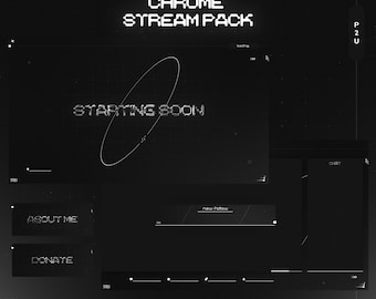 Chrome Stream Pack | Animated | Black | Chrome | Y2k | Minimal | Screens | Stream Overlay | Panels | Alerts | OBS | StreamElements | Twitch