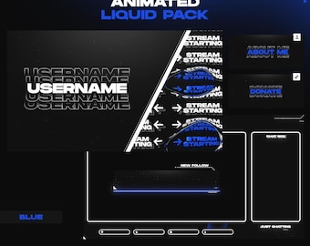 Animated Twitch Overlay Pack Blue Liquid | Custom Name Stream Screens Panels Alerts Transition | OBS StreamElements | Stream Package