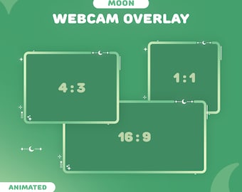 Moon Webcam Overlay Green | 3 Cute Border for Twitch, YouTube | Instant Download | OBS | StreamElements