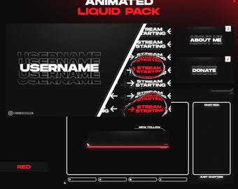 Animated Twitch Overlay Pack Red Liquid | Custom Name Stream Screens Panels Alerts Transition | OBS StreamElements | Stream Package