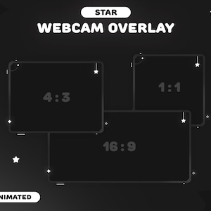 May include: Animated webcam overlay with three different aspect ratios: 4:3, 16:9, and 1:1. Each frame has a star at the top and a white outline.